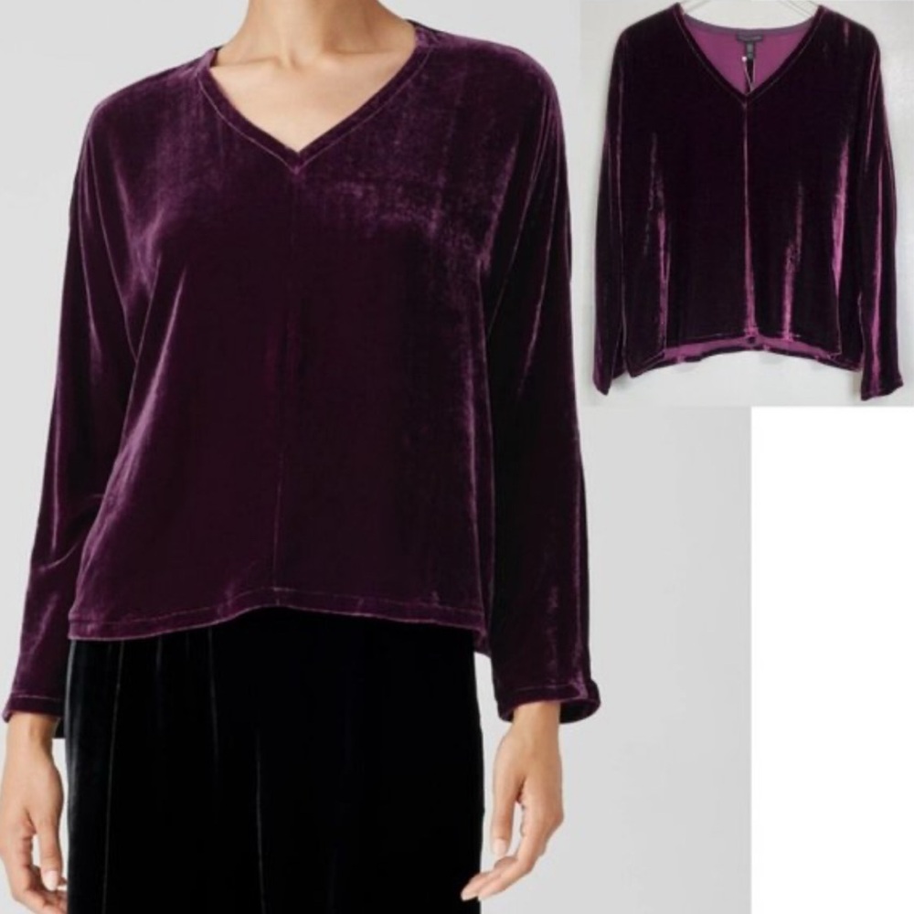 Eileen Fisher Silk Blend Velvet V-Neck Dolman Sleeve Top Women Size Small Party